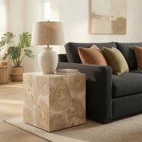 Sira Mosaic Side End Table, Hand Oiled Natural Brown Finish, 20 Inch Solid Teak Wood Slice Cube - UPT-350400