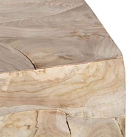 Sira Mosaic Side End Table, Hand Oiled Natural Brown Finish, 20 Inch Solid Teak Wood Slice Cube - UPT-350400