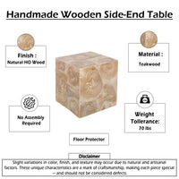 Sira Mosaic Side End Table, Hand Oiled Natural Brown Finish, 20 Inch Solid Teak Wood Slice Cube - UPT-350400