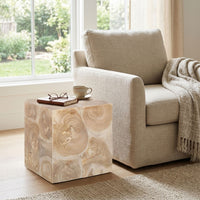 Sira Mosaic Side End Table, Hand Oiled Natural Brown Finish, 20 Inch Solid Teak Wood Slice Cube - UPT-350400