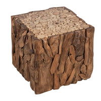 Zisa Teak Root Side End Table, Rustic Natural Brown Wood Bunching Cube, 17 Inch - UPT-350401