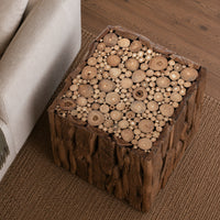 Zisa Teak Root Side End Table, Rustic Natural Brown Wood Bunching Cube, 17 Inch - UPT-350401