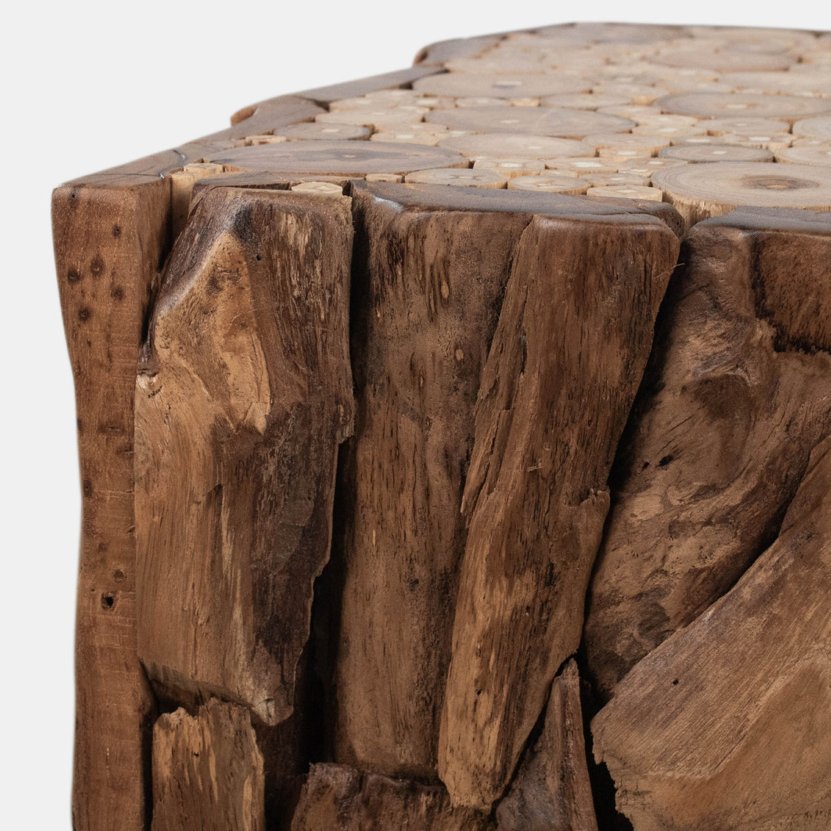 Zisa Teak Root Side End Table, Rustic Natural Brown Wood Bunching Cube, 17 Inch - UPT-350401