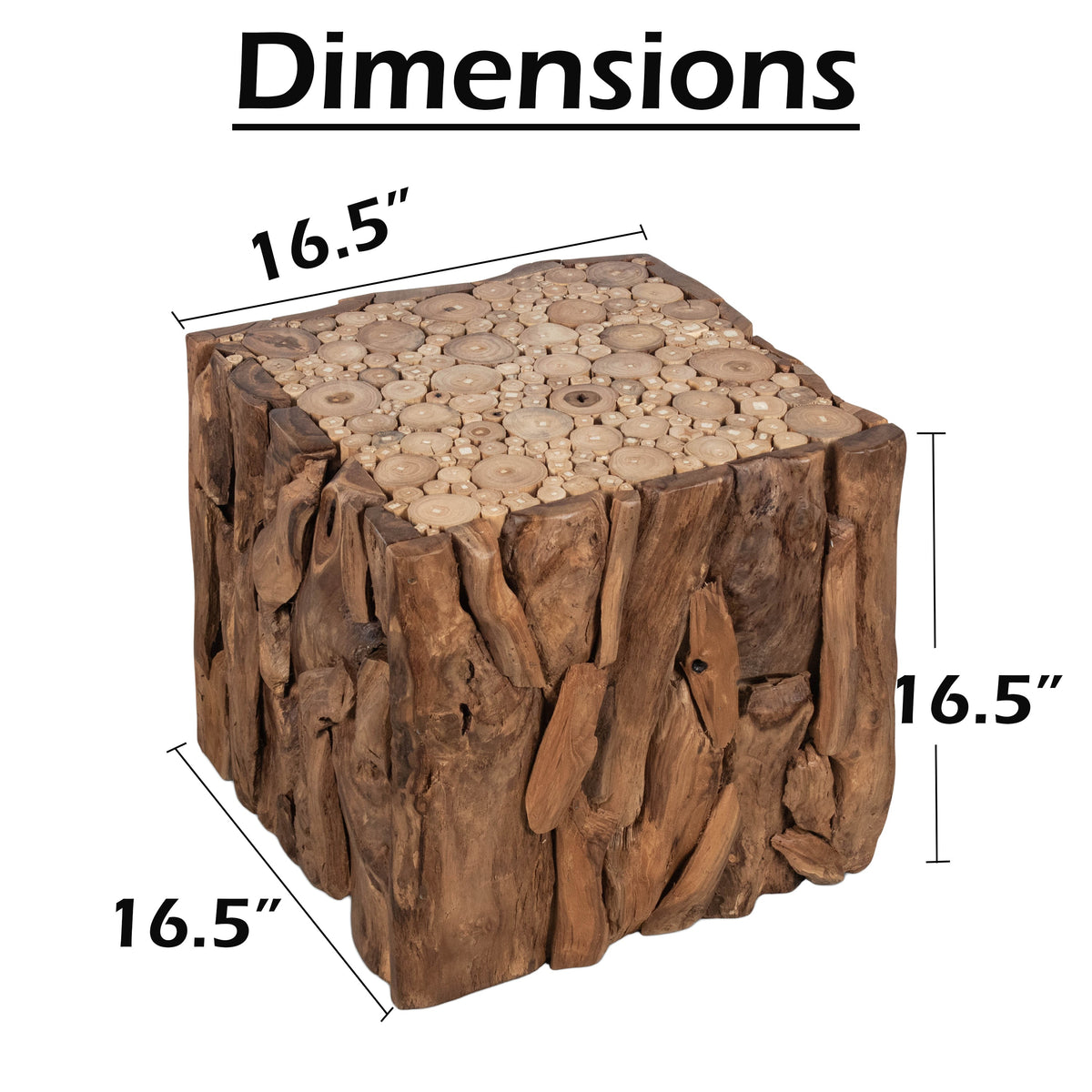Zisa Teak Root Side End Table, Rustic Natural Brown Wood Bunching Cube, 17 Inch - UPT-350401