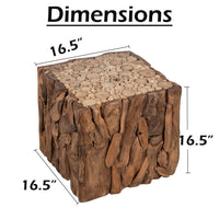 Zisa Teak Root Side End Table, Rustic Natural Brown Wood Bunching Cube, 17 Inch - UPT-350401