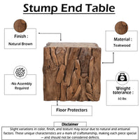 Zisa Teak Root Side End Table, Rustic Natural Brown Wood Bunching Cube, 17 Inch - UPT-350401