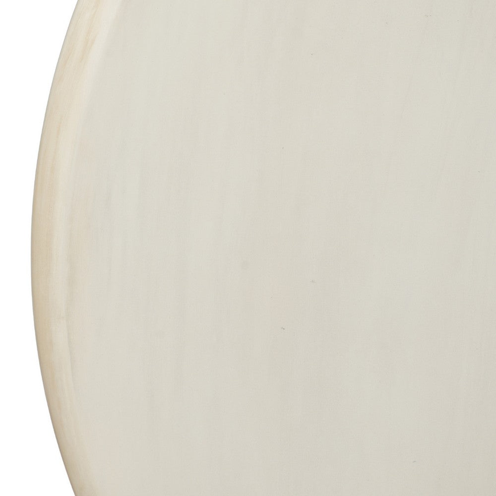 Jesina 44 Inch Round Coffee Table, Antique White Mango Wood, Stacked Beaded Legs - UPT-350765