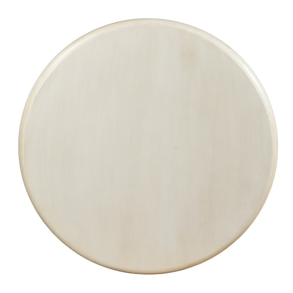 Jesina 44 Inch Round Coffee Table, Antique White Mango Wood, Stacked Beaded Legs - UPT-350765