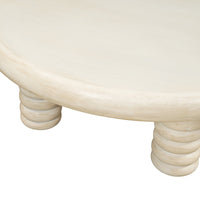 Jesina 44 Inch Round Coffee Table, Antique White Mango Wood, Stacked Beaded Legs - UPT-350765