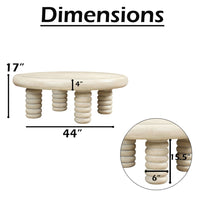 Jesina 44 Inch Round Coffee Table, Antique White Mango Wood, Stacked Beaded Legs - UPT-350765