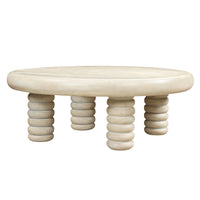 Jesina 44 Inch Round Coffee Table, Antique White Mango Wood, Stacked Beaded Legs - UPT-350765