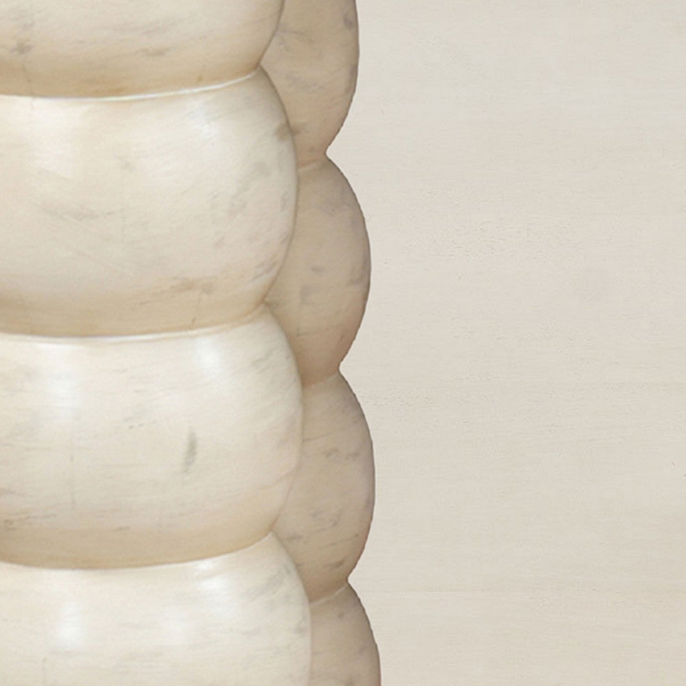 Jesina 69 Inch Sofa Console Table, Antique White Mango Wood, Stacked Beaded Legs - UPT-350766