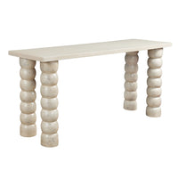 Jesina 69 Inch Sofa Console Table, Antique White Mango Wood, Stacked Beaded Legs - UPT-350766