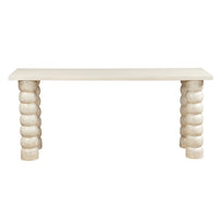 Jesina 69 Inch Sofa Console Table, Antique White Mango Wood, Stacked Beaded Legs - UPT-350766