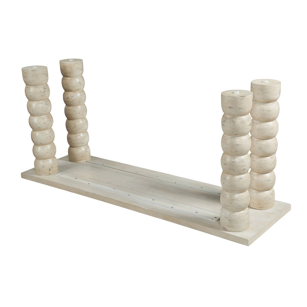 Jesina 69 Inch Sofa Console Table, Antique White Mango Wood, Stacked Beaded Legs - UPT-350766