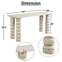 Jesina 69 Inch Sofa Console Table, Antique White Mango Wood, Stacked Beaded Legs - UPT-350766