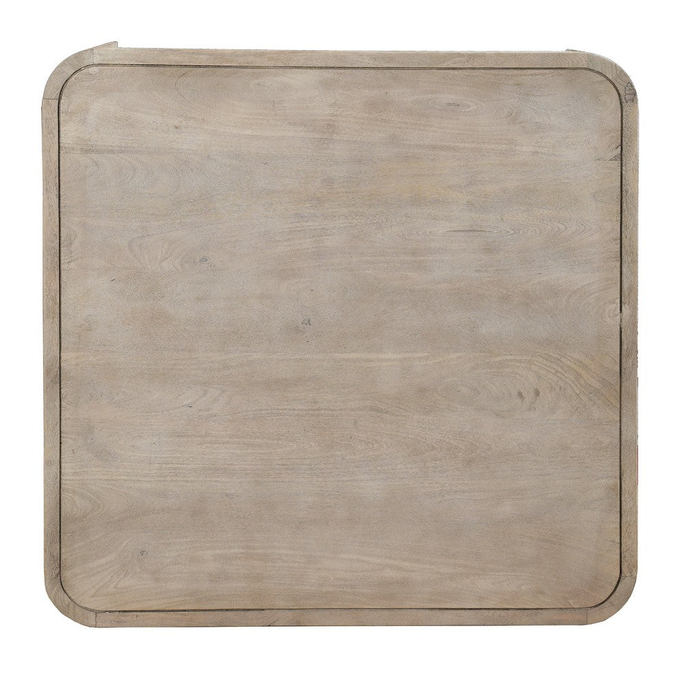 Resa 38 Inch Square Coffee Table with Shelf, Sandblasted Finish, Distressed Brown Mango Wood - UPT-350767