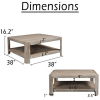 Resa 38 Inch Square Coffee Table with Shelf, Sandblasted Finish, Distressed Brown Mango Wood - UPT-350767
