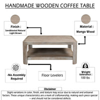 Resa 38 Inch Square Coffee Table with Shelf, Sandblasted Finish, Distressed Brown Mango Wood - UPT-350767