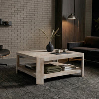 Resa 38 Inch Square Coffee Table with Shelf, Sandblasted Finish, Distressed Brown Mango Wood - UPT-350767