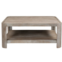 Resa 38 Inch Square Coffee Table with Shelf, Sandblasted Finish, Distressed Brown Mango Wood - UPT-350767