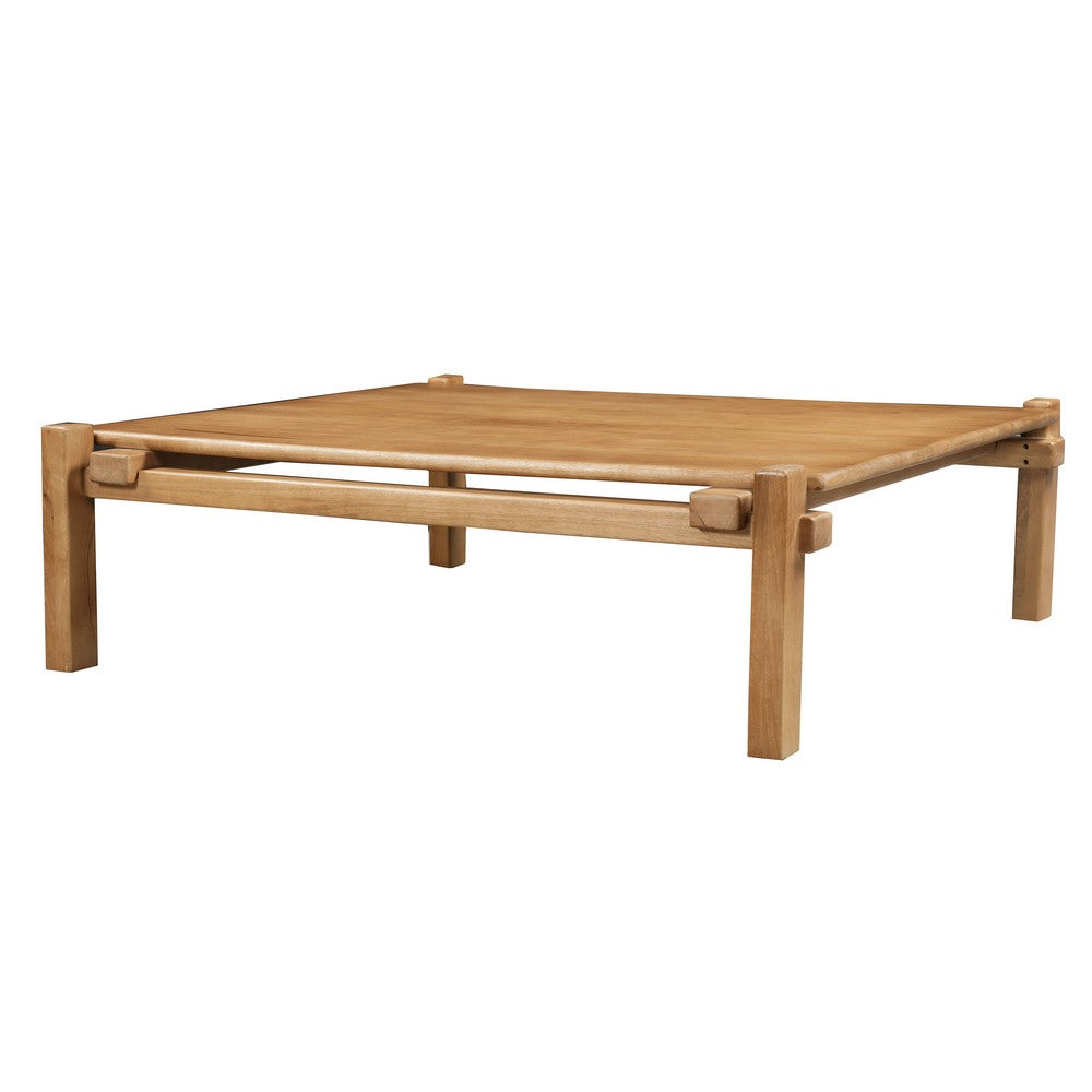 Hina 50 Inch Square Coffee Table, Exposed Joinery, Natural Brown Mango Wood, Japandi Style - UPT-350768
