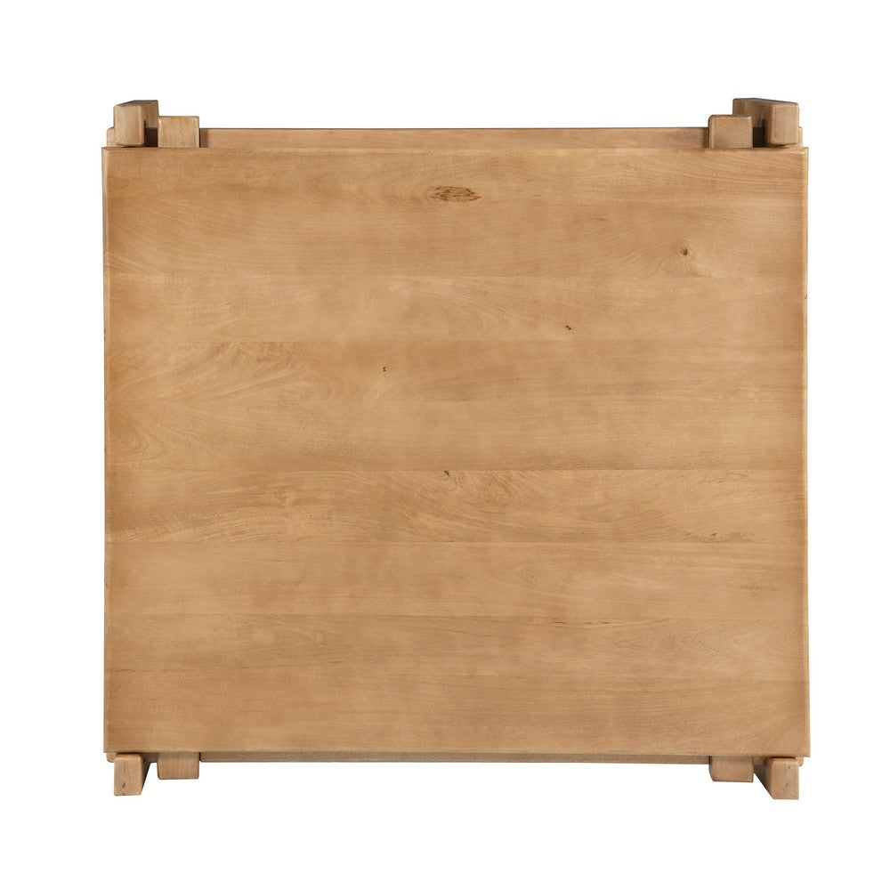 Hina 50 Inch Square Coffee Table, Exposed Joinery, Natural Brown Mango Wood, Japandi Style - UPT-350768