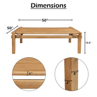 Hina 50 Inch Square Coffee Table, Exposed Joinery, Natural Brown Mango Wood, Japandi Style - UPT-350768