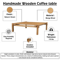 Hina 50 Inch Square Coffee Table, Exposed Joinery, Natural Brown Mango Wood, Japandi Style - UPT-350768