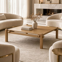 Hina 50 Inch Square Coffee Table, Exposed Joinery, Natural Brown Mango Wood, Japandi Style - UPT-350768