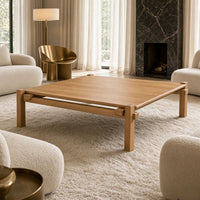 Hina 50 Inch Square Coffee Table, Exposed Joinery, Natural Brown Mango Wood, Japandi Style - UPT-350768
