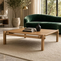 Hina 50 Inch Square Coffee Table, Exposed Joinery, Natural Brown Mango Wood, Japandi Style - UPT-350768