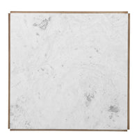 Joi 38 Inch Square Coffee Table, Real White Marble Top, Solid Mango Wood Base, Sandblasted Light Brown - UPT-350832
