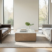 Joi 38 Inch Square Coffee Table, Real White Marble Top, Solid Mango Wood Base, Sandblasted Light Brown - UPT-350832