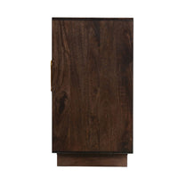 Suzi 4 Door Sideboard Buffet Cabinet, Antique Brass Handles, Handcarved Floral Motifs, Brown Mango Wood, 60 Inch - UPT-350833