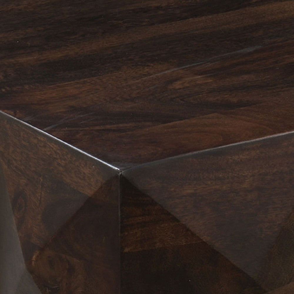 Jisaku 48 Inch Coffee Table with Storage Drawer, 3D Diamond Carved Panels, Walnut Brown Mango Wood - UPT-350834