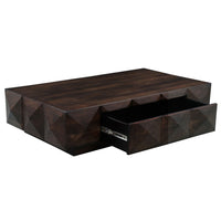 Jisaku 48 Inch Coffee Table with Storage Drawer, 3D Diamond Carved Panels, Walnut Brown Mango Wood - UPT-350834
