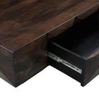 Jisaku 48 Inch Coffee Table with Storage Drawer, 3D Diamond Carved Panels, Walnut Brown Mango Wood - UPT-350834