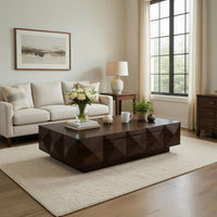 Jisaku 48 Inch Coffee Table with Storage Drawer, 3D Diamond Carved Panels, Walnut Brown Mango Wood - UPT-350834