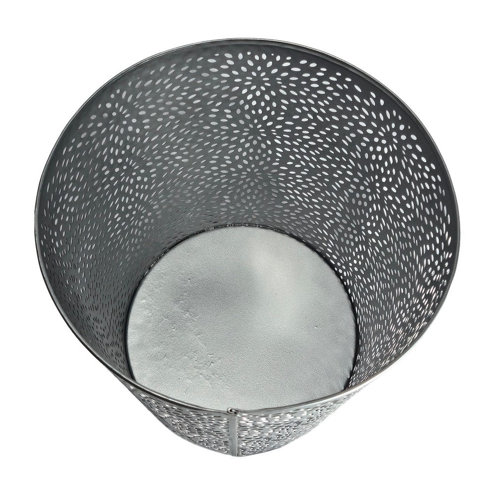 Josi 10 Inch Wastebasket Trash Can, Detailed Leaf Etching, Silver Finish - UPT-350835