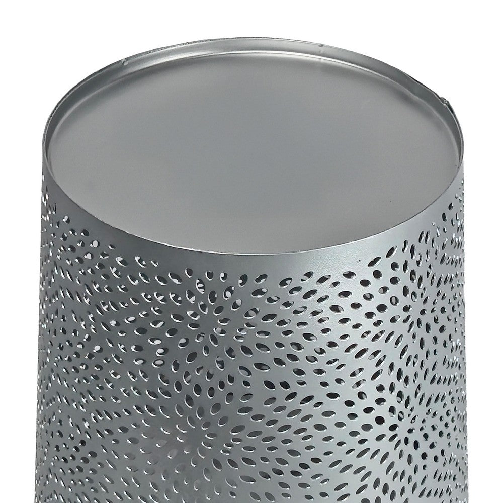 Josi 10 Inch Wastebasket Trash Can, Detailed Leaf Etching, Silver Finish - UPT-350835