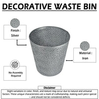 Josi 10 Inch Wastebasket Trash Can, Detailed Leaf Etching, Silver Finish - UPT-350835