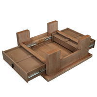 Les 36 Inch Square Coffee Table with Panel Legs, 2 Storage Drawers, Matte Brown Mango Wood, Black Handles - UPT-350837