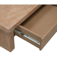 Les 36 Inch Square Coffee Table with Panel Legs, 2 Storage Drawers, Matte Brown Mango Wood, Black Handles - UPT-350837