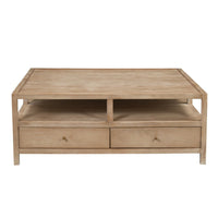 Hika 45 Inch Square Coffee Table, 4 Storage Drawers and Open Shelf, Light Brown Mango Wood - UPT-350838