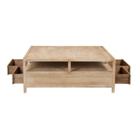 Hika 45 Inch Square Coffee Table, 4 Storage Drawers and Open Shelf, Light Brown Mango Wood - UPT-350838