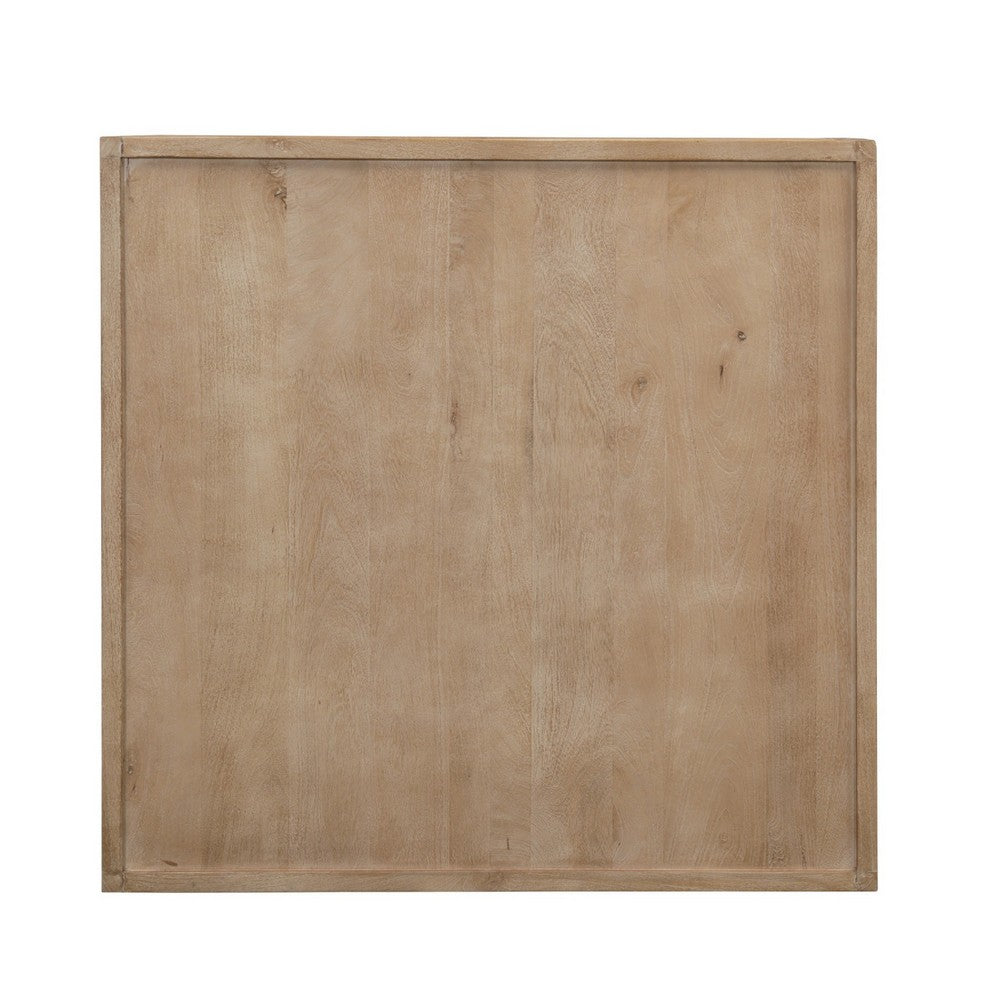 Hika 45 Inch Square Coffee Table, 4 Storage Drawers and Open Shelf, Light Brown Mango Wood - UPT-350838