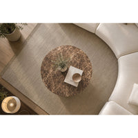 Zena 36 Inch Round Coffee Table, Spainish Emperador Marble Top, Brown Mango Wood Cross Legs - UPT-351758