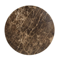 Zena 36 Inch Round Coffee Table, Spainish Emperador Marble Top, Brown Mango Wood Cross Legs - UPT-351758