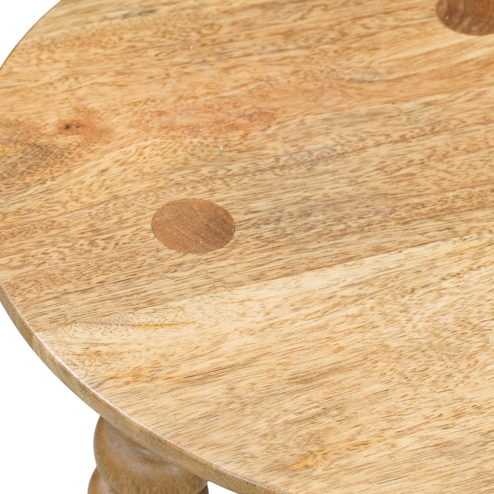 Geya Round Side Table, Tripod Spindle Legs, Natural Brown Mango Wood, 24 Inch High - UPT-351759